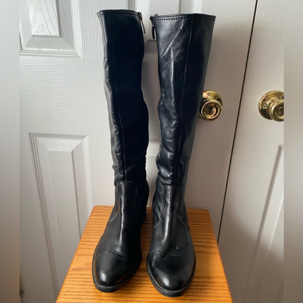 paul green Black Leather Tall Knee High Heeled Boots SZ 7.5 (10 US) - Picture 2 of 12